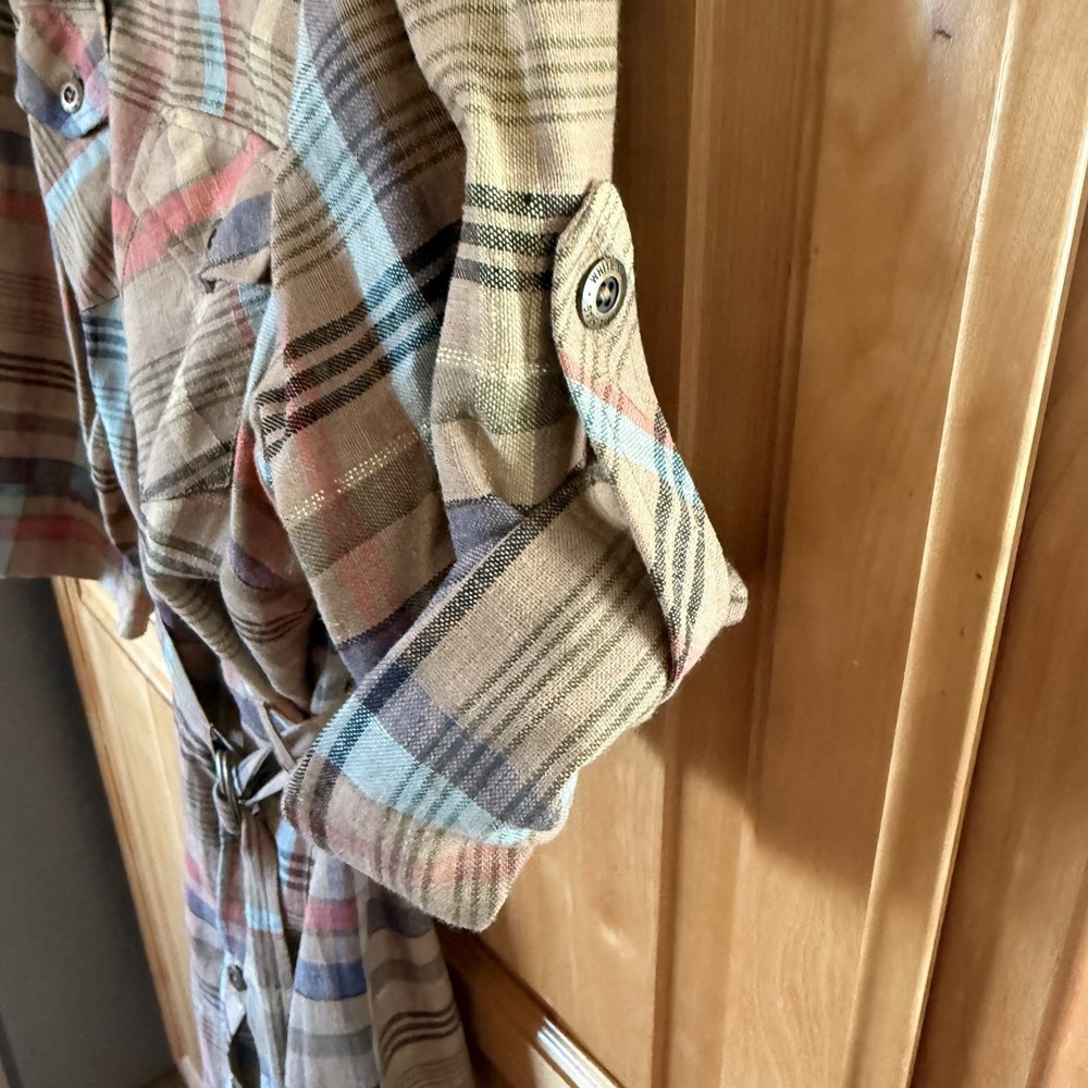 Vtg White Stag Dress 12 Plaid Midi Shirtdress Linen Blend Belt Button Front Y2K - Picture 15 of 16